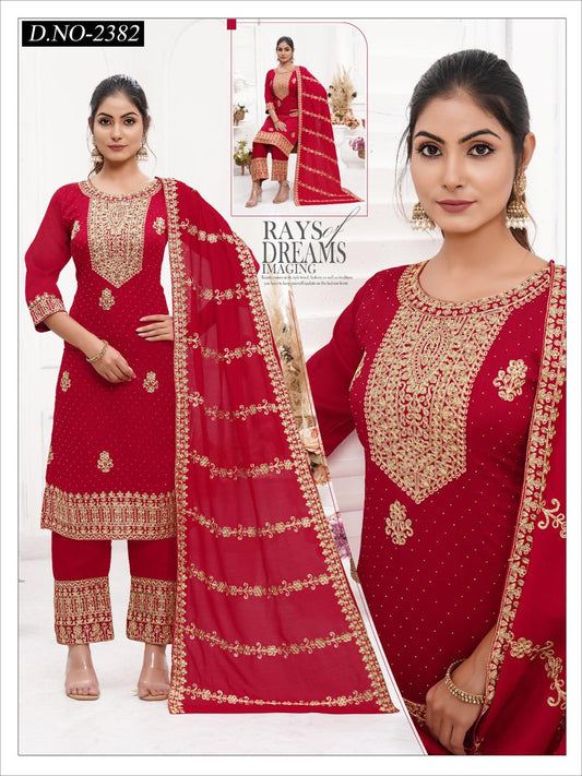 EXQUISTE ZARI WORK KURTI & PALAZZO SET WITH DUPATTA