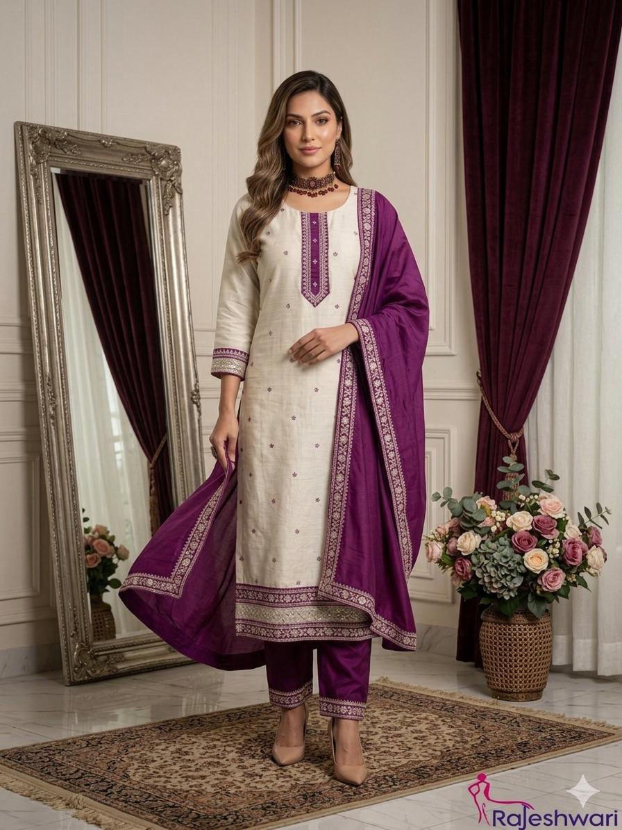 Premium Embroided Cream Straight Cut Shalwar Suit